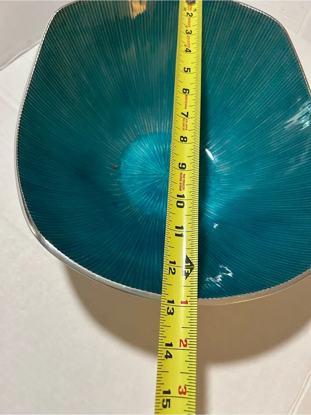Simply Designz Bodoni Handcrafted Teal Blue Enamel Bowl 13” Centerpiece MCM